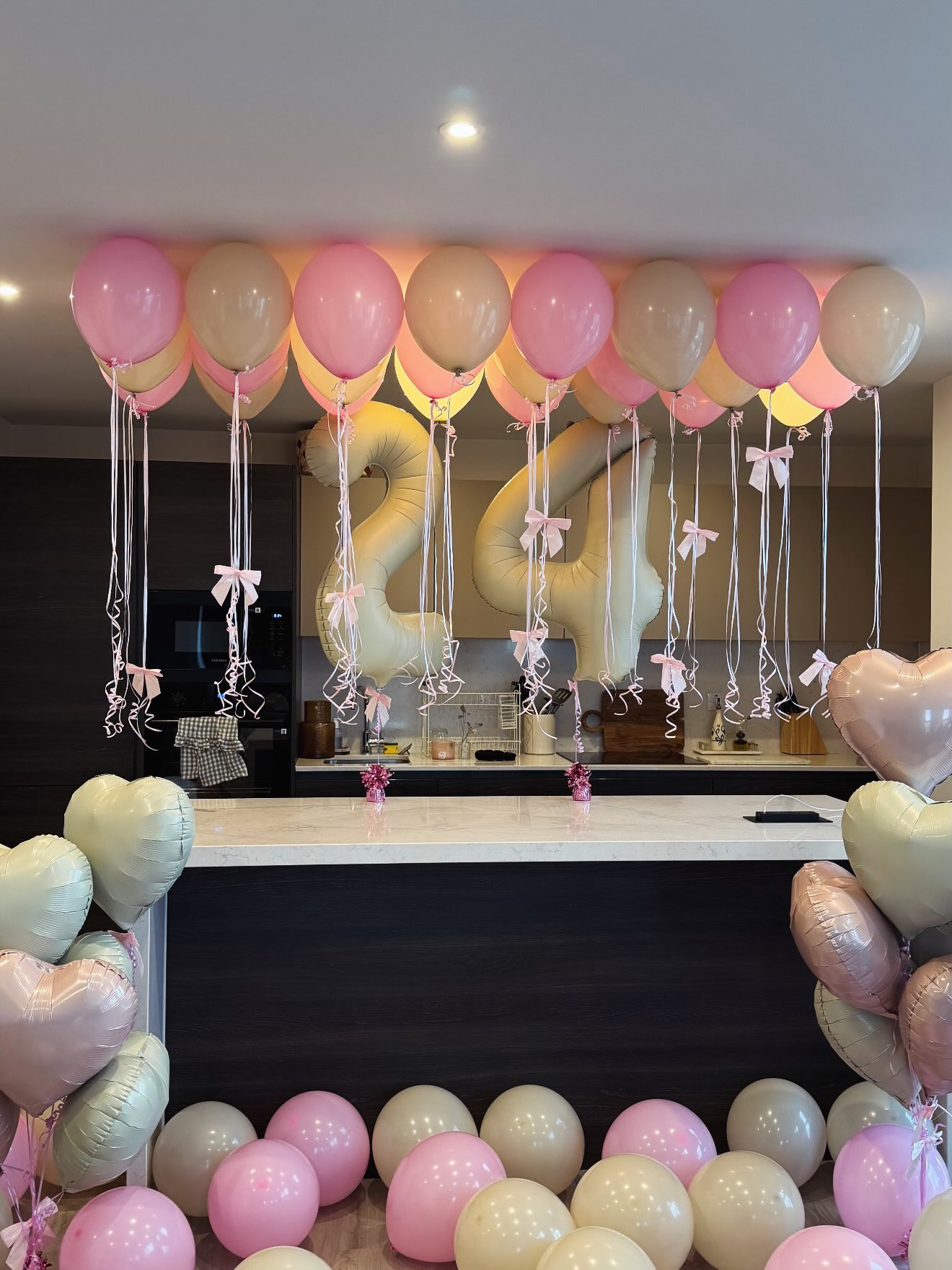 Pink and ivory balloon styling for a 24th birthday